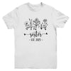 Promoted To Sister Est 2025 Pregnancy Announcement Flower Youth Shirt | siriusteestore
