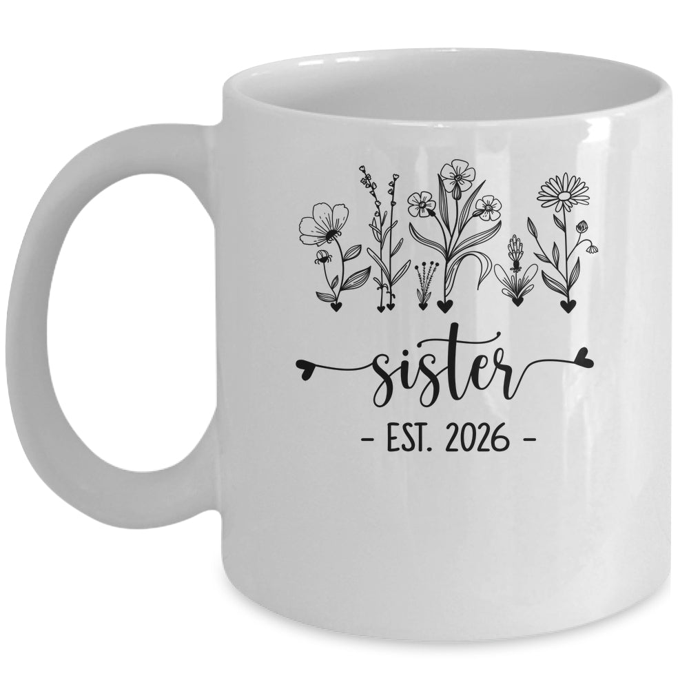 Promoted To Sister Est 2026 Pregnancy Announcement Flower Mug | siriusteestore