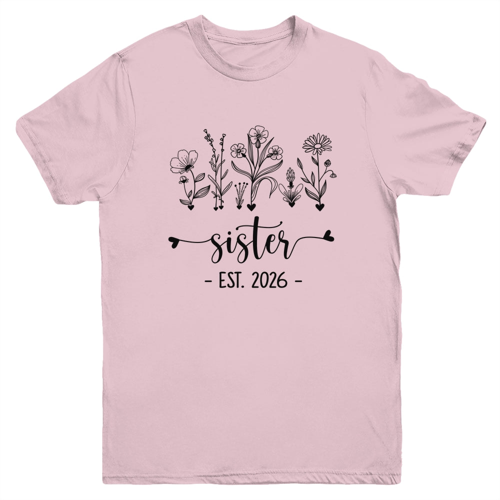 Promoted To Sister Est 2026 Pregnancy Announcement Flower Youth Shirt | siriusteestore