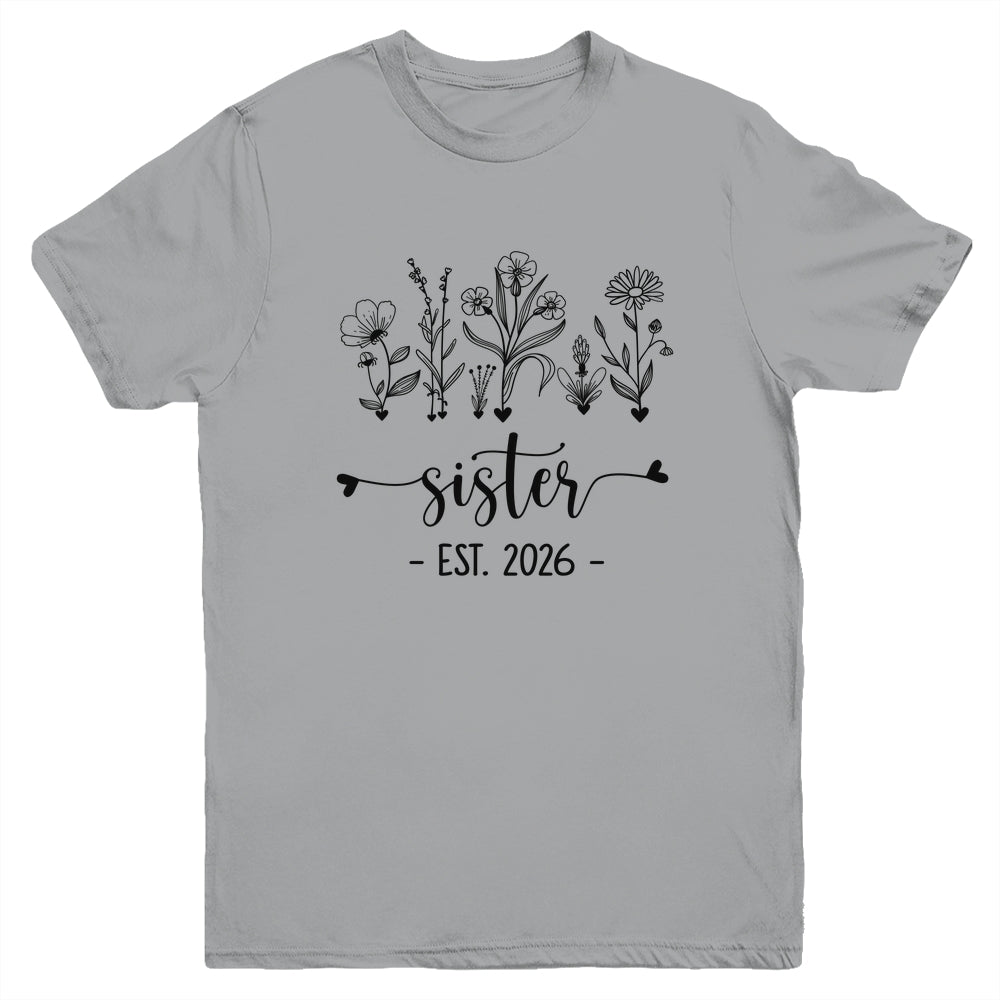 Promoted To Sister Est 2026 Pregnancy Announcement Flower Youth Shirt | siriusteestore