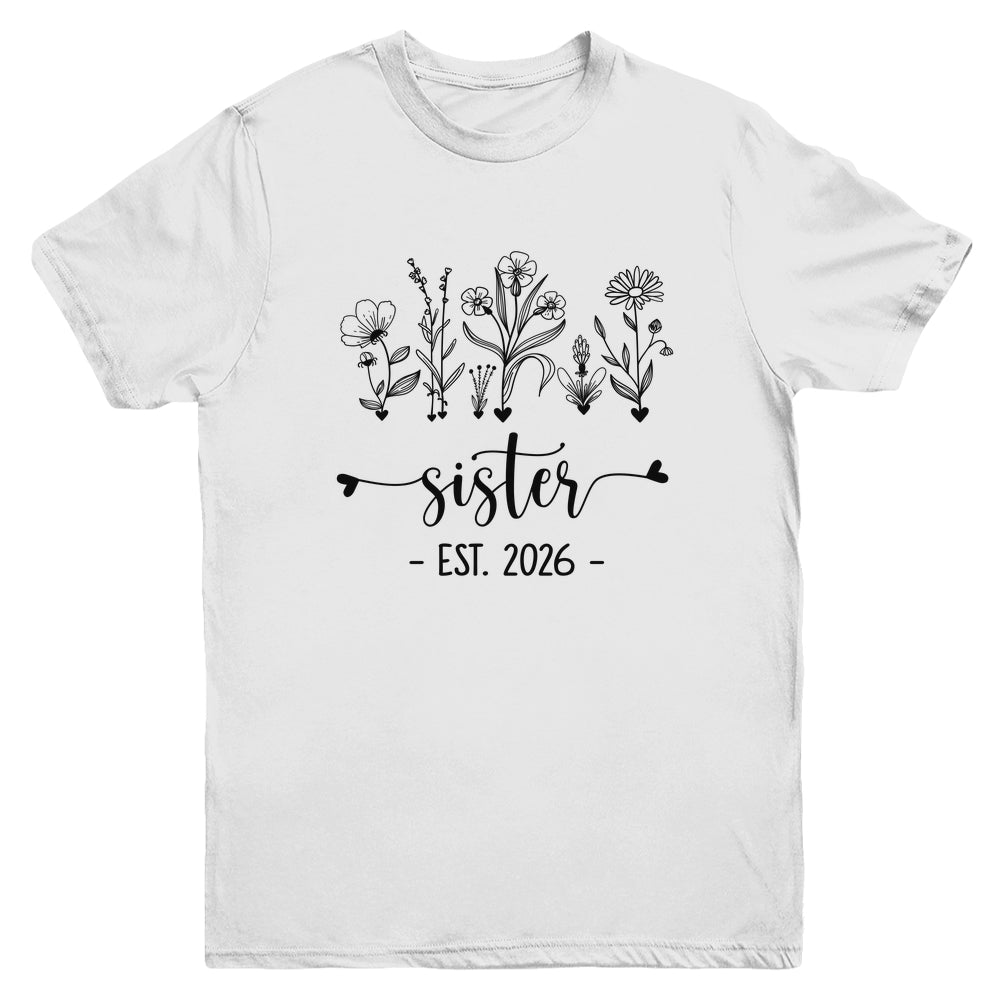 Promoted To Sister Est 2026 Pregnancy Announcement Flower Youth Shirt | siriusteestore