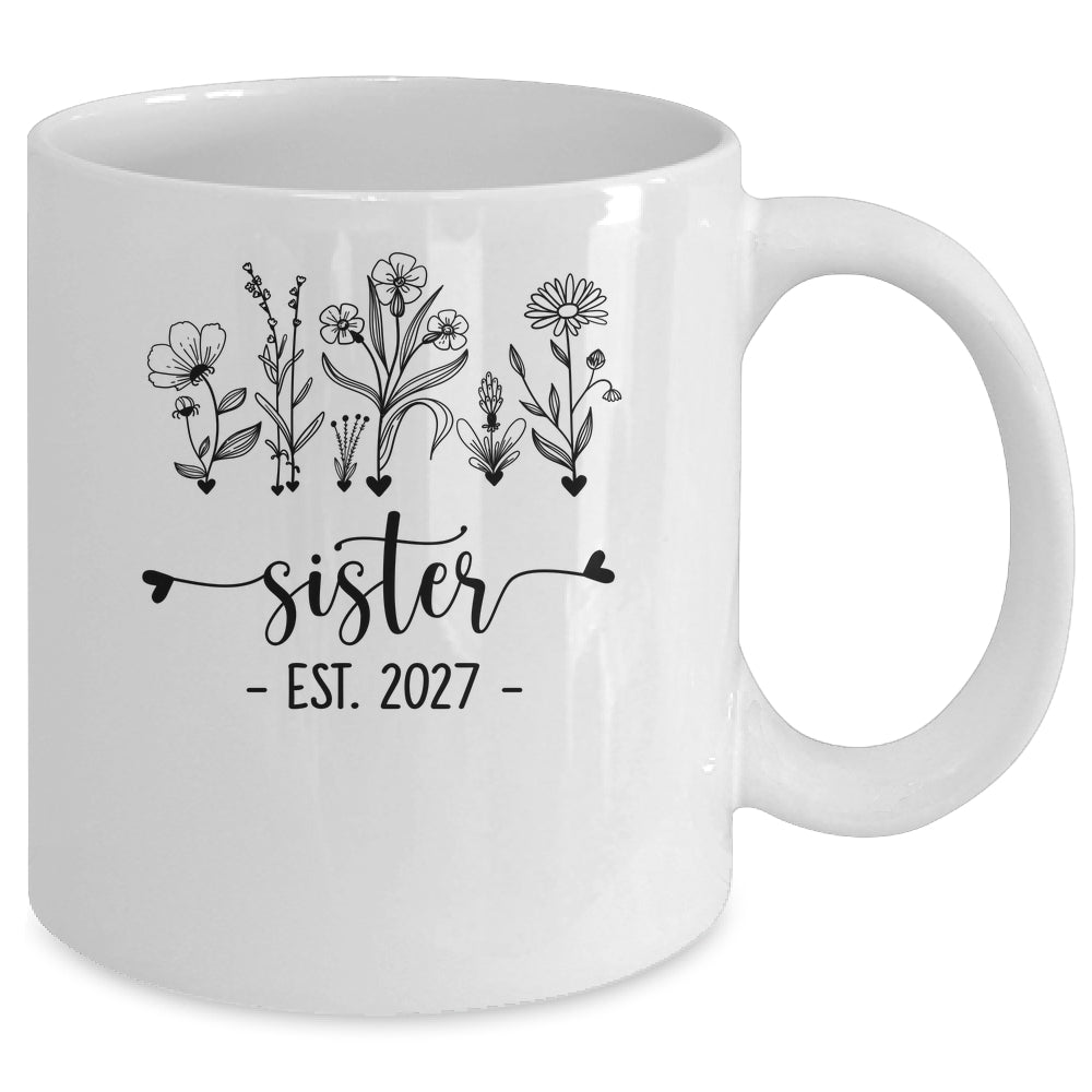 Promoted To Sister Est 2027 Pregnancy Announcement Flower Mug | siriusteestore