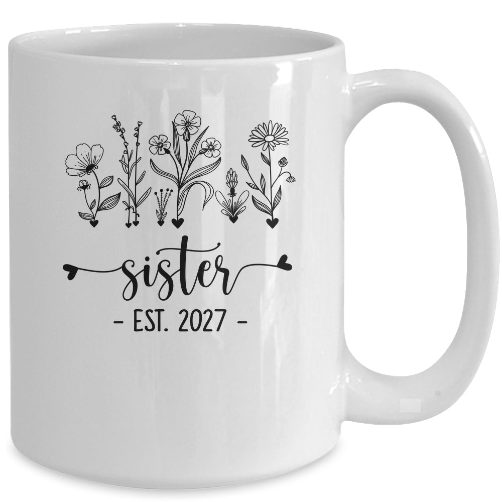 Promoted To Sister Est 2027 Pregnancy Announcement Flower Mug | siriusteestore