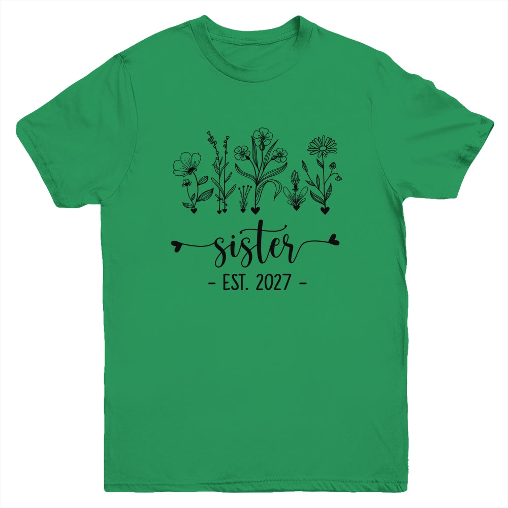 Promoted To Sister Est 2027 Pregnancy Announcement Flower Youth Shirt | siriusteestore