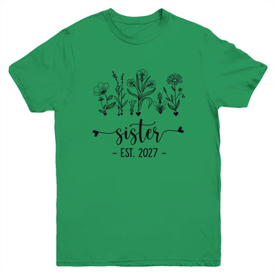 Promoted To Sister Est 2027 Pregnancy Announcement Flower Youth Shirt | siriusteestore
