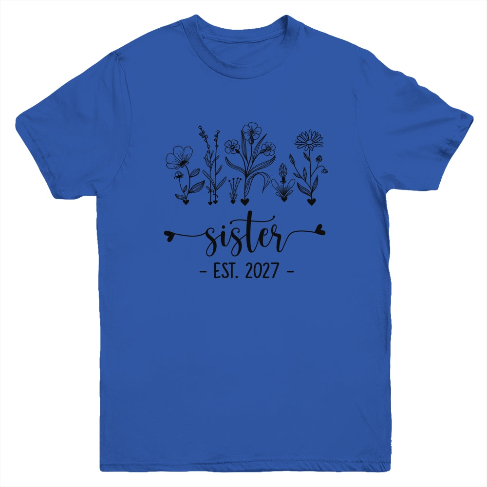 Promoted To Sister Est 2027 Pregnancy Announcement Flower Youth Shirt | siriusteestore