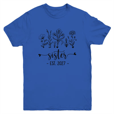 Promoted To Sister Est 2027 Pregnancy Announcement Flower Youth Shirt | siriusteestore