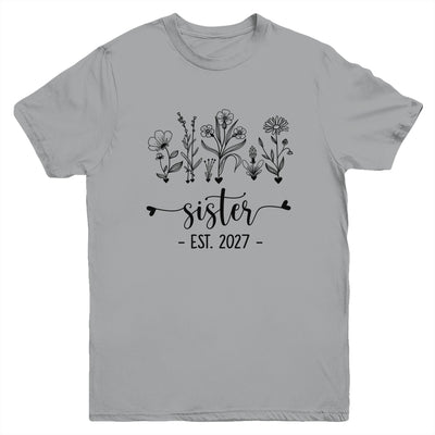 Promoted To Sister Est 2027 Pregnancy Announcement Flower Youth Shirt | siriusteestore