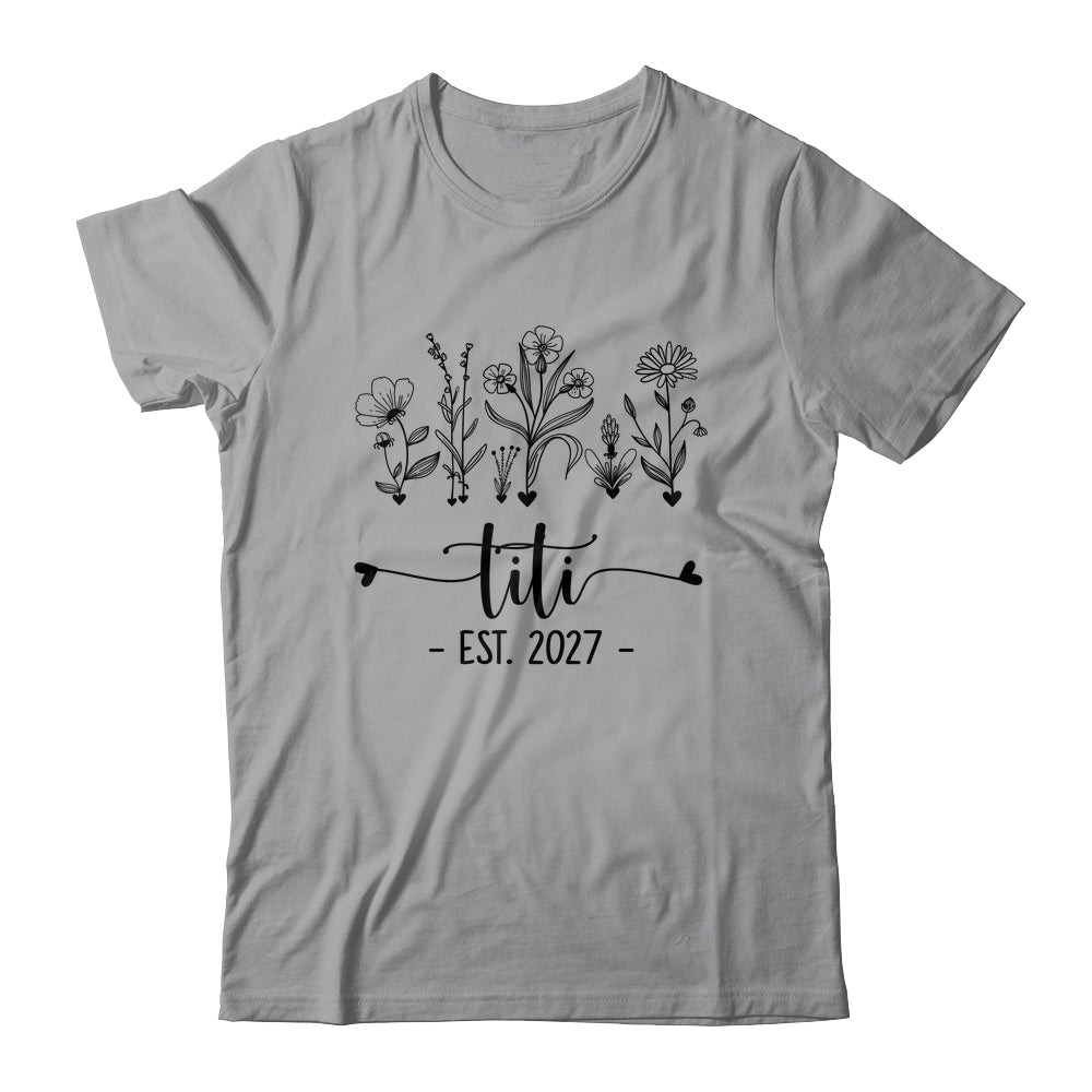 Promoted To Titi Est 2027 Pregnancy Announcement Flower Shirt & Tank Top | siriusteestore