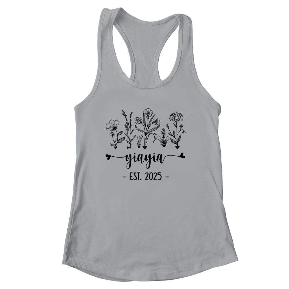 Promoted To Yiayia Est 2025 Pregnancy Announcement Flower Shirt & Tank Top | siriusteestore