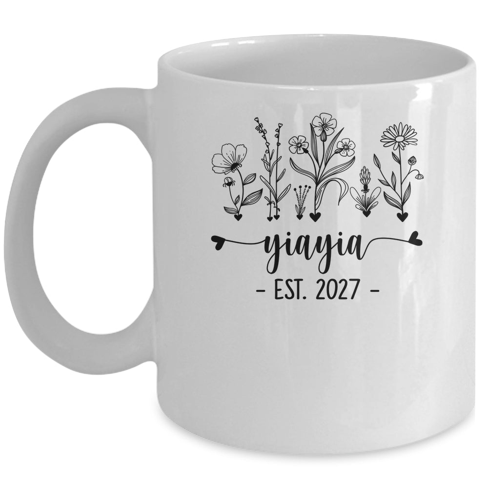 Promoted To Yiayia Est 2027 Pregnancy Announcement Flower Mug | siriusteestore