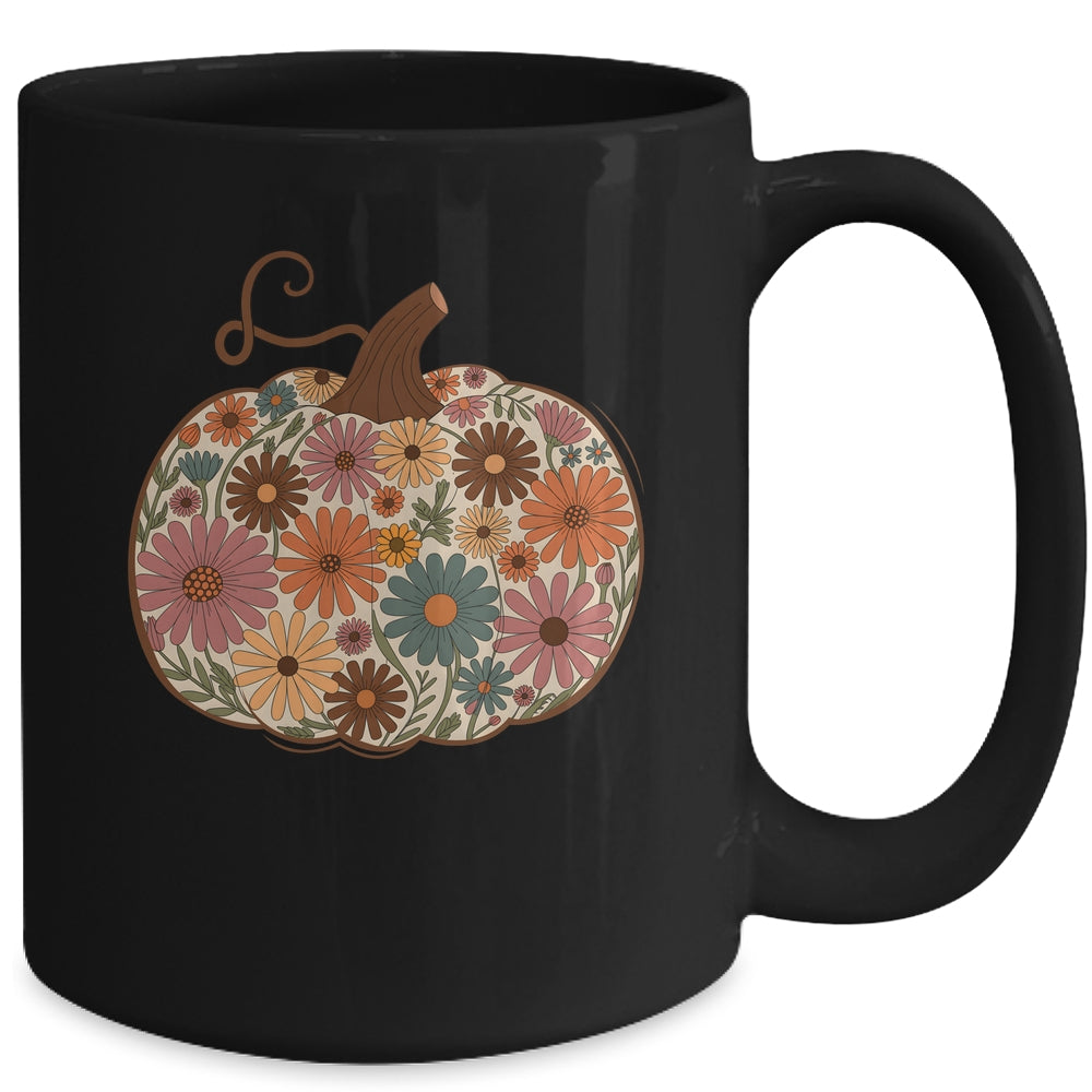 Pumpkin Floral Autumn Fall Season Wildflower Thanksgiving Mug | siriusteestore