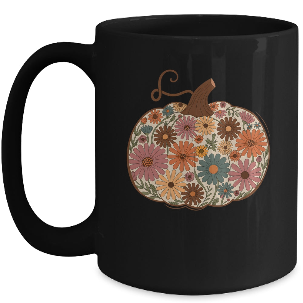 Pumpkin Floral Autumn Fall Season Wildflower Thanksgiving Mug | siriusteestore