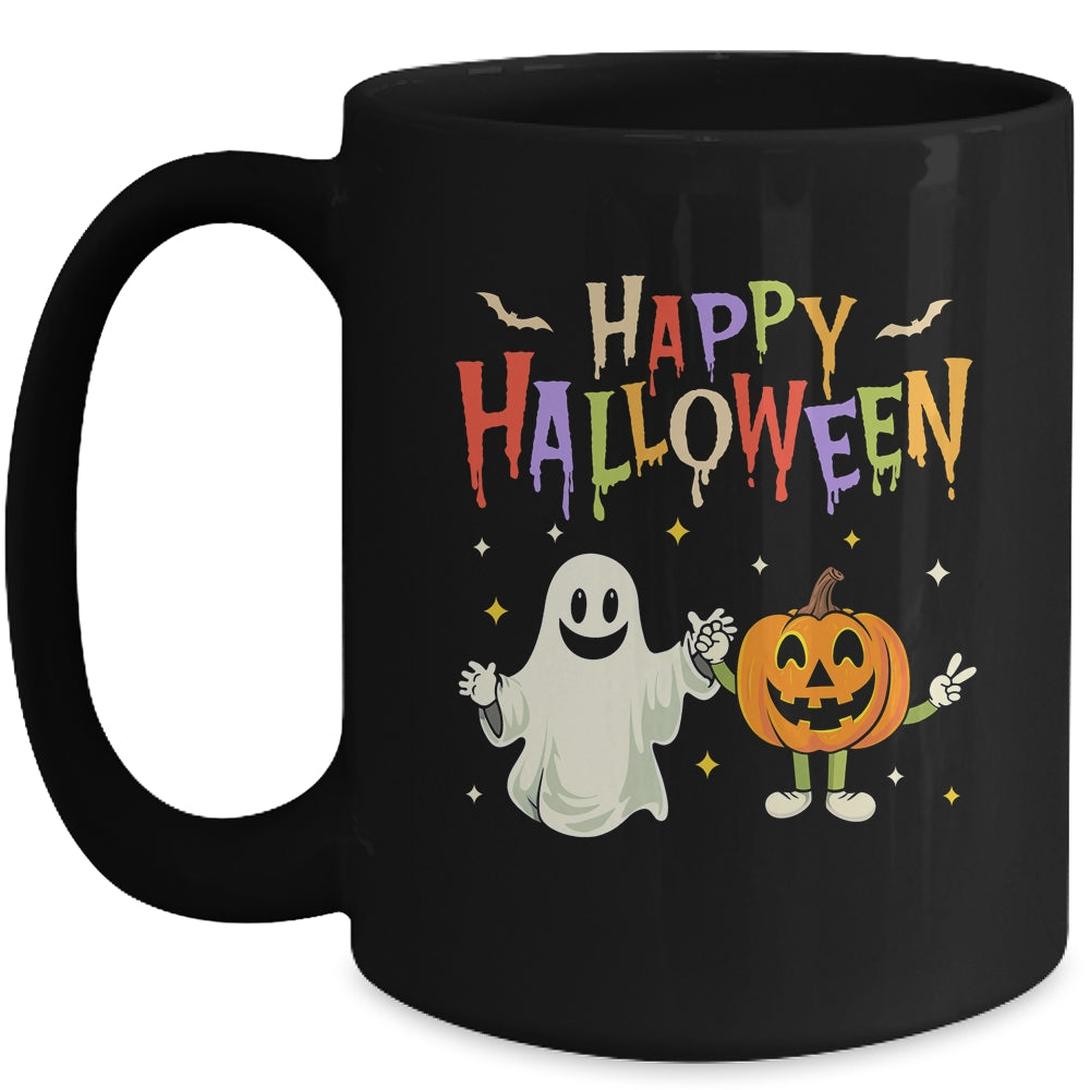 Pumpkin Ghost Happy Halloween Retro Groovy Vintage Women Mug | siriusteestore