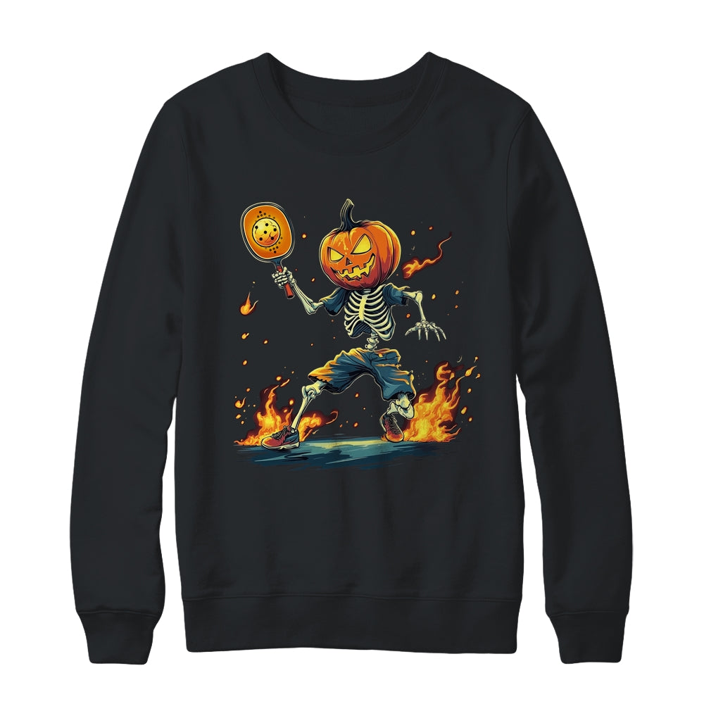 Pumpkin Head Skeleton Pickleball Halloween Spooky Sports Shirt & Sweatshirt | siriusteestore