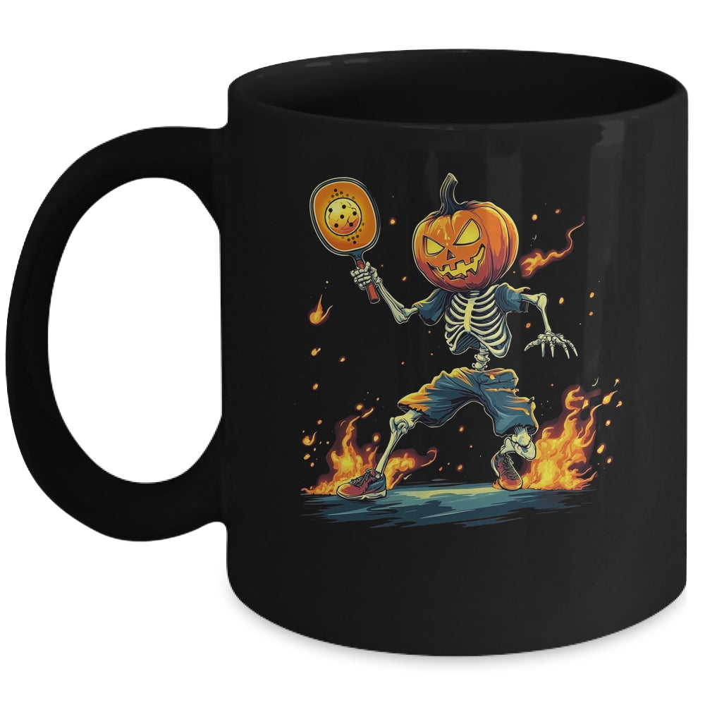 Pumpkin Head Skeleton Pickleball Halloween Spooky Sports Mug | siriusteestore