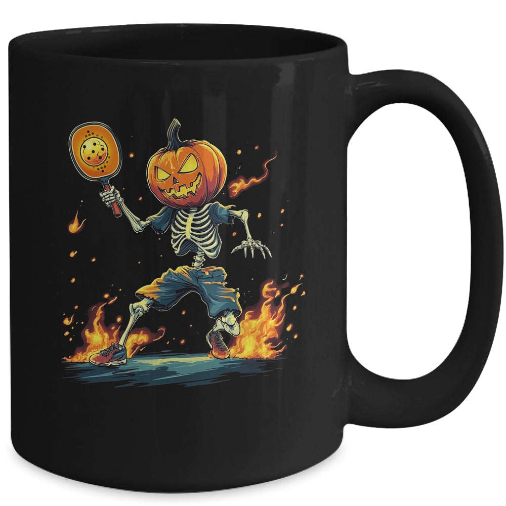 Pumpkin Head Skeleton Pickleball Halloween Spooky Sports Mug | siriusteestore