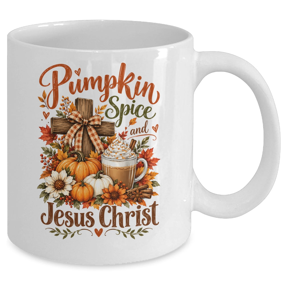 Pumpkin Spice And Jesus Christ Funny Fall Christian Floral Mug | siriusteestore