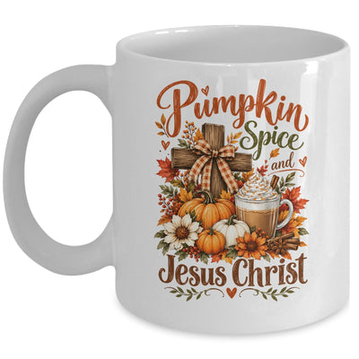 Pumpkin Spice And Jesus Christ Funny Fall Christian Floral Mug | siriusteestore