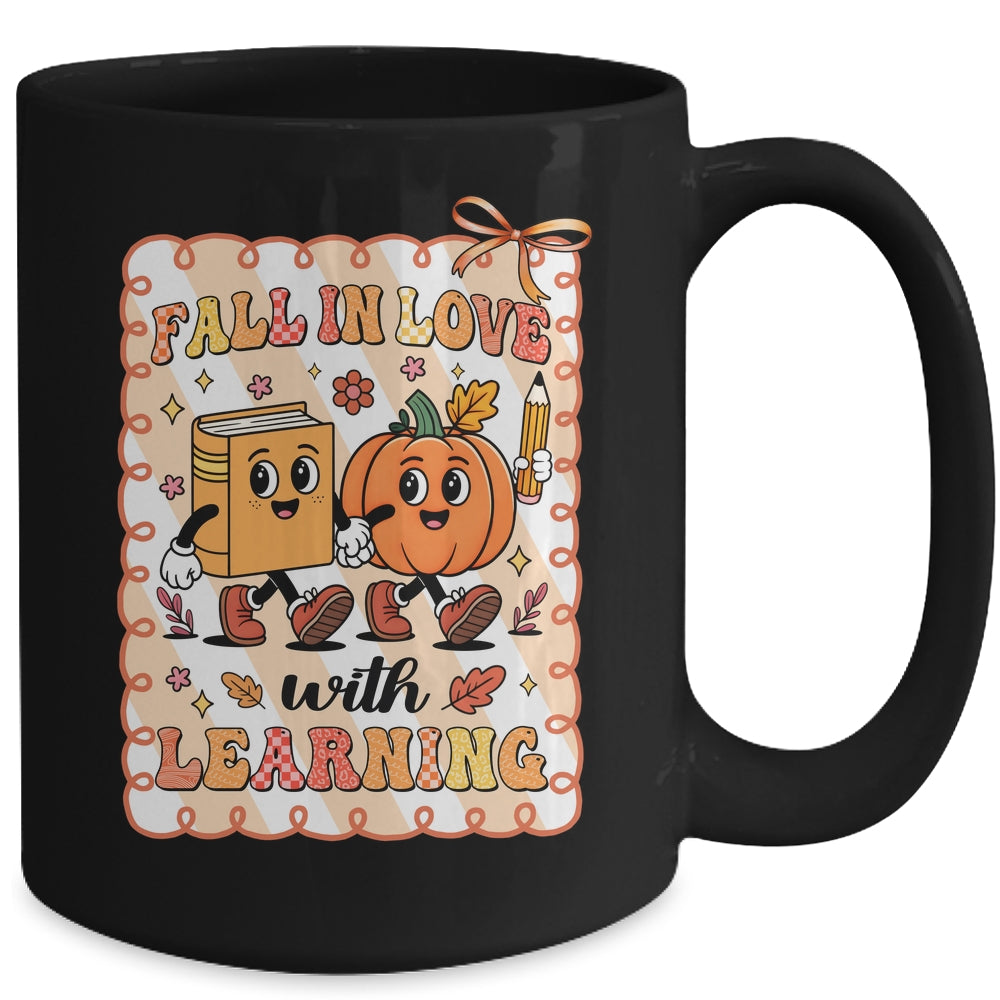 Pumpkin Teacher Preppy Fall In Love With Learning Autumn Mug | siriusteestore