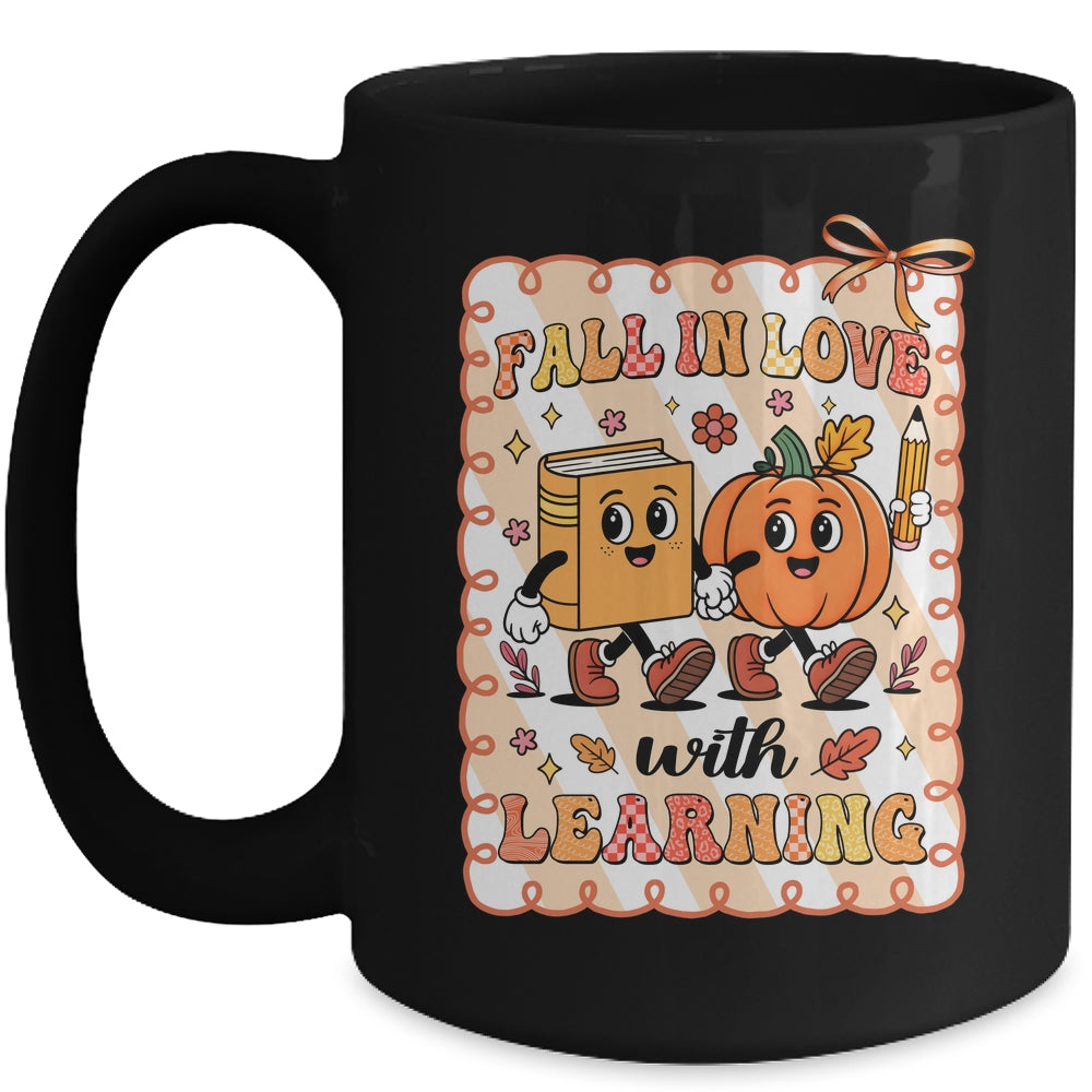 Pumpkin Teacher Preppy Fall In Love With Learning Autumn Mug | siriusteestore