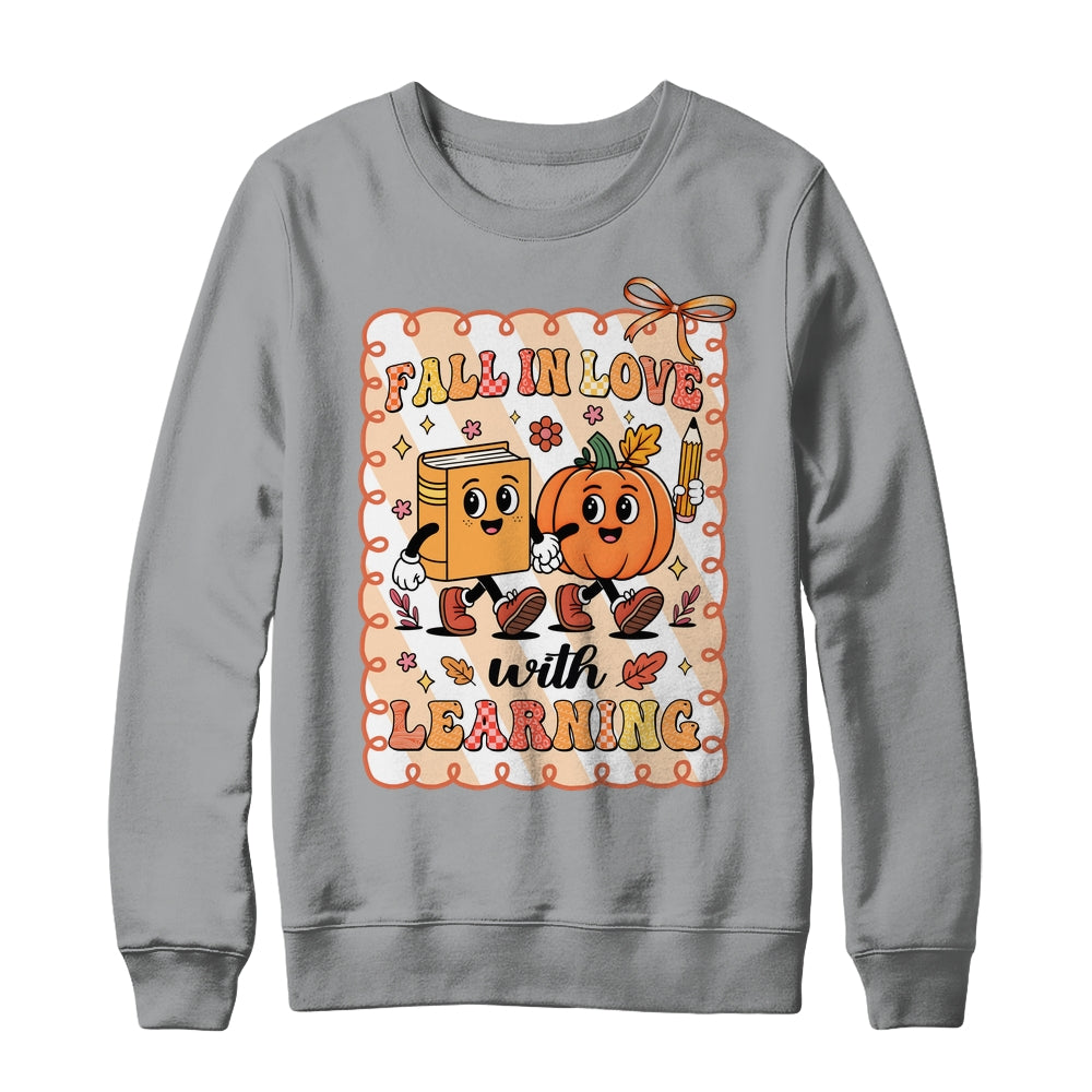 Pumpkin Teacher Preppy Fall In Love With Learning Autumn Shirt & Sweatshirt | siriusteestore