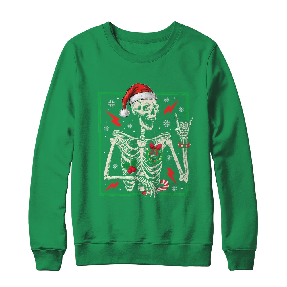 Punk Rock Skeleton Santa Hat Cool Rocker Christmas Men Women Shirt & Sweatshirt | siriusteestore