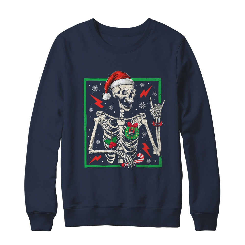 Punk Rock Skeleton Santa Hat Cool Rocker Christmas Men Women Shirt & Sweatshirt | siriusteestore