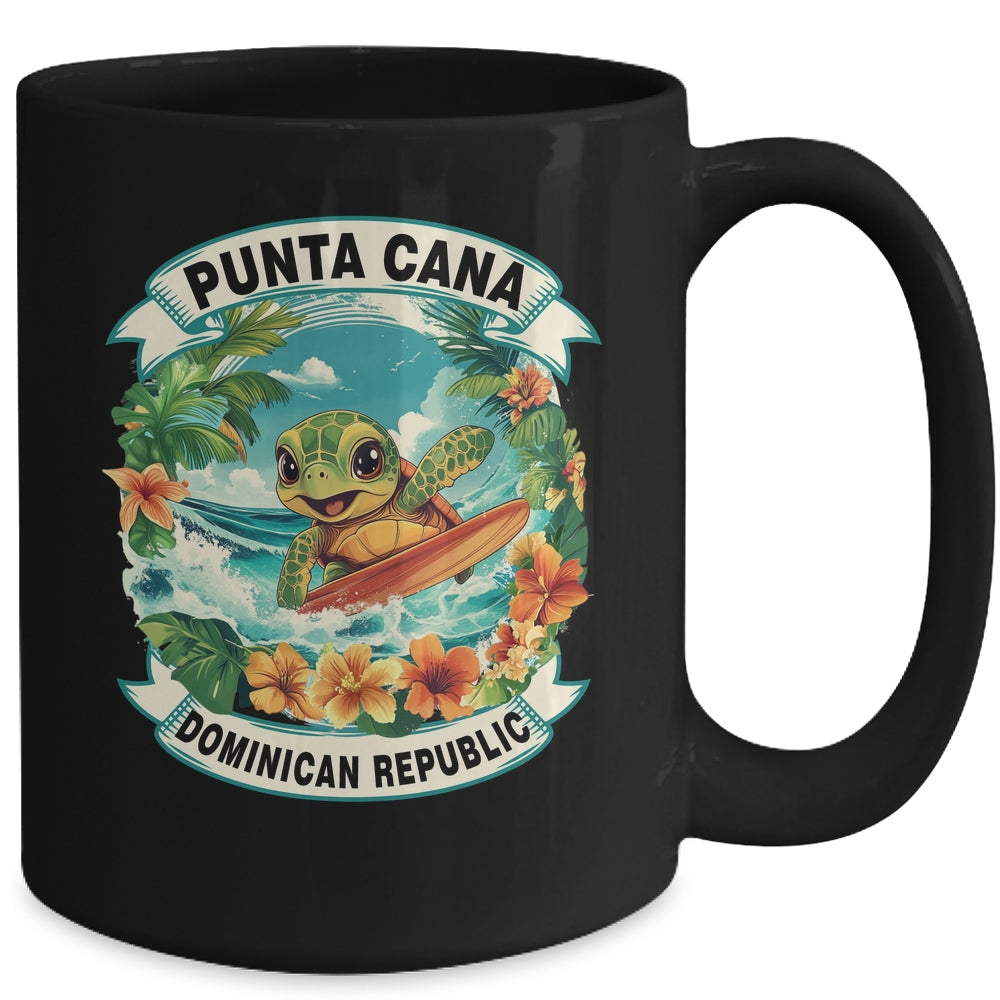 Punta Cana Dominican Republic Cute Sea Turtle Surfing Summer Vacation Mug | siriusteestore