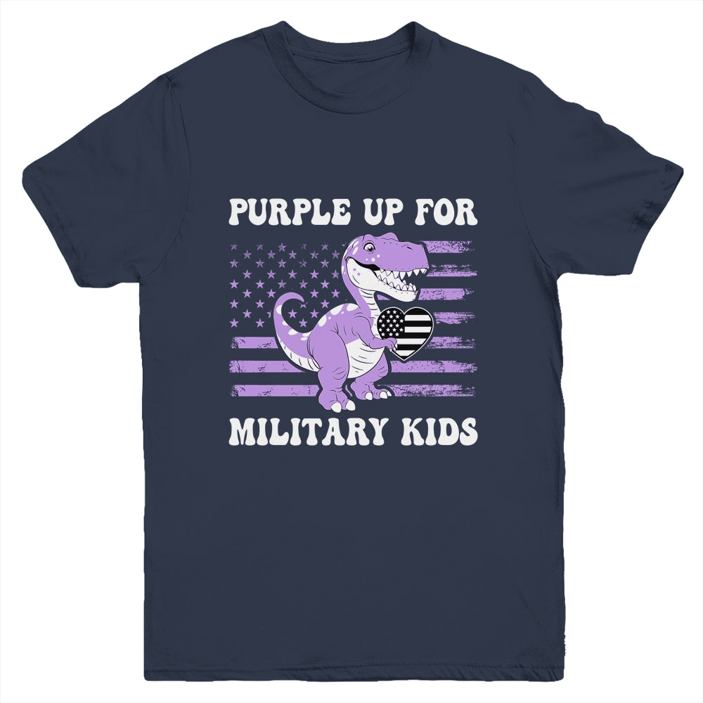 Purple Up For Military Kids Military Child Month Dino Boys Youth Shirt | siriusteestore