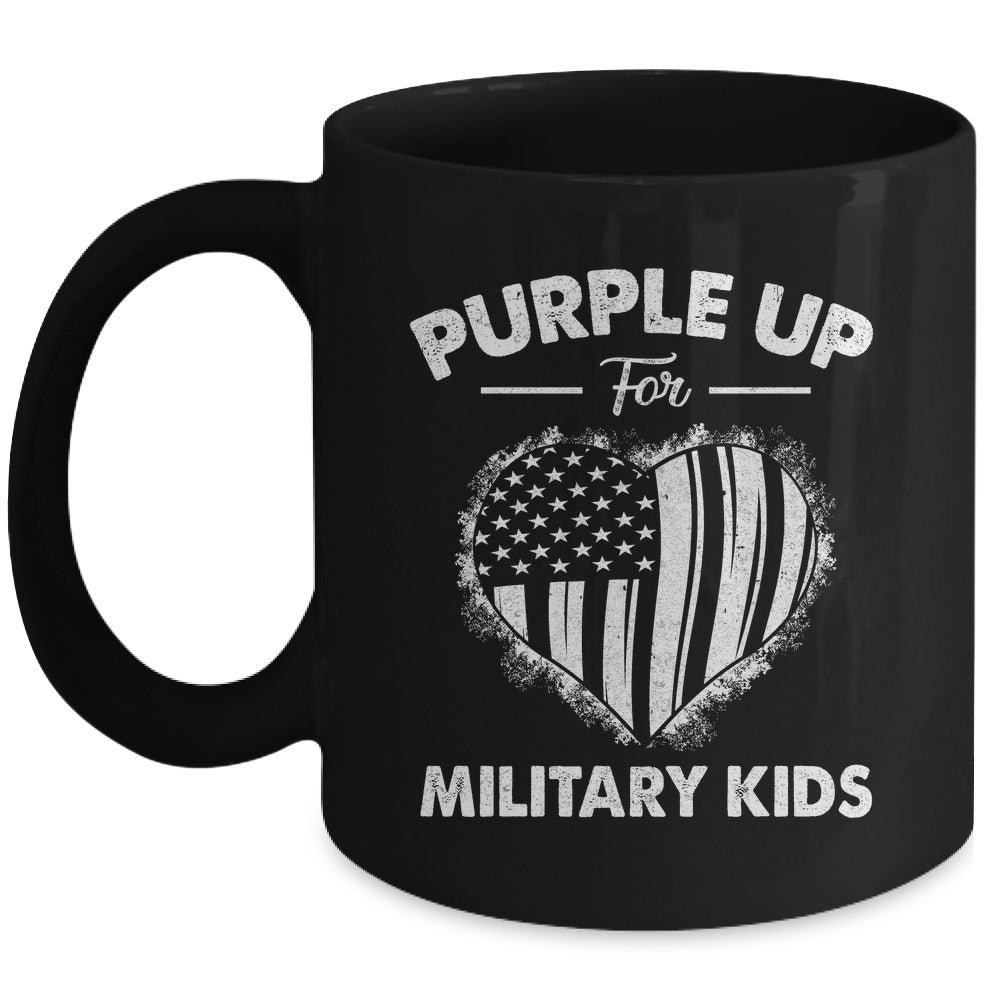 Purple Up For Military Kids Military Child Month Heart Flag Mug | siriusteestore