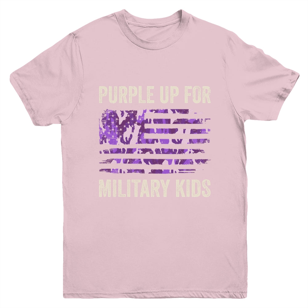 Purple Up For Military Kids Military Child Month USA Flag Youth Shirt | siriusteestore
