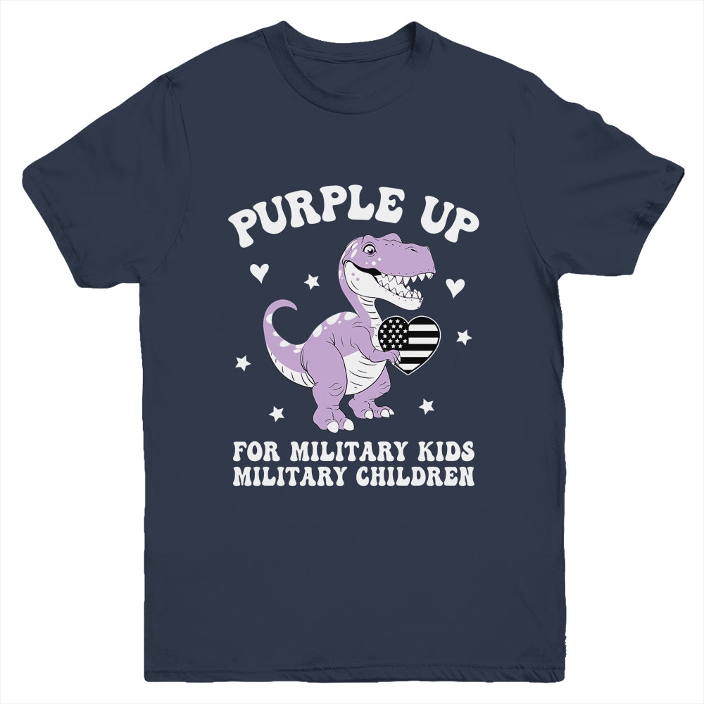 Purple Up For Military Kids Month Military Child Dinosaur Youth Shirt | siriusteestore