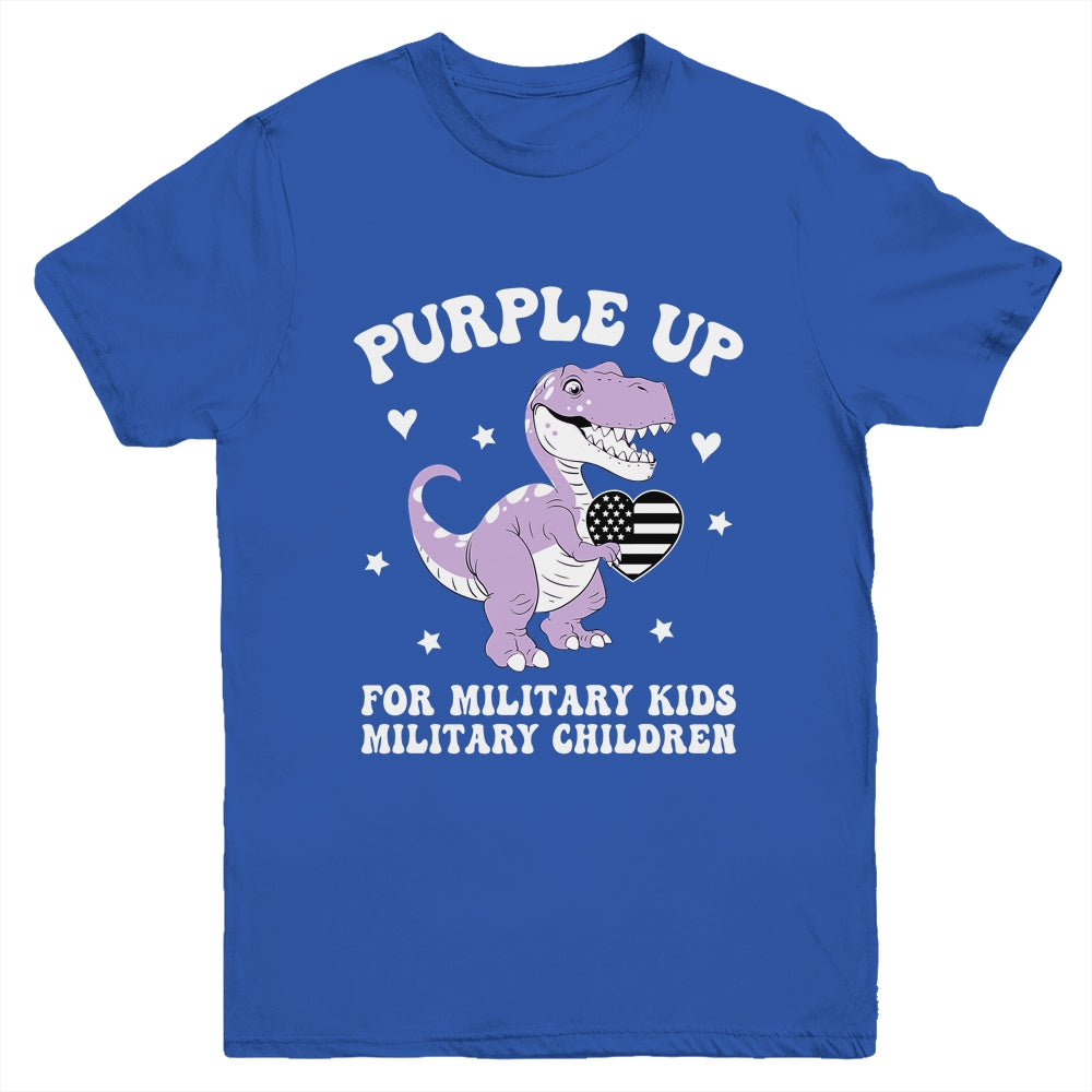 Purple Up For Military Kids Month Military Child Dinosaur Youth Shirt | siriusteestore