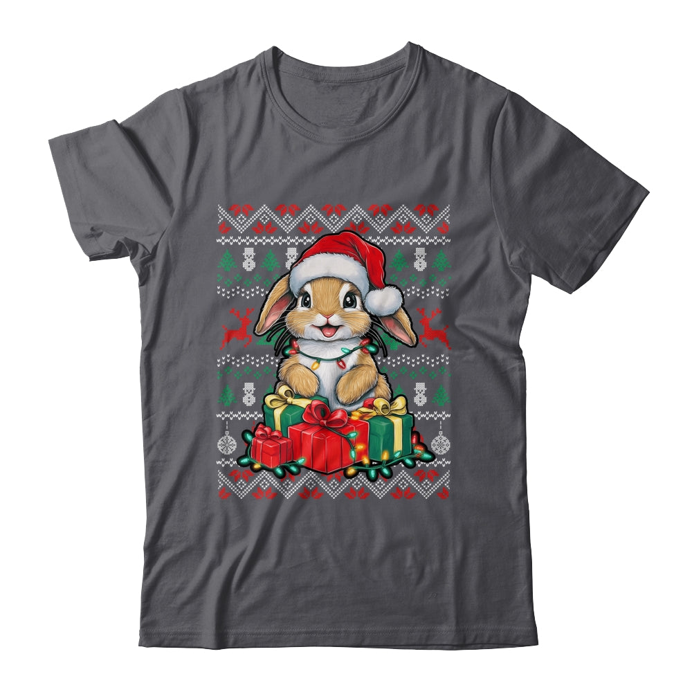 Rabbit Bunny Xmas Lights Santa Hat Bunny Ugly Christmas Shirt & Sweatshirt | siriusteestore