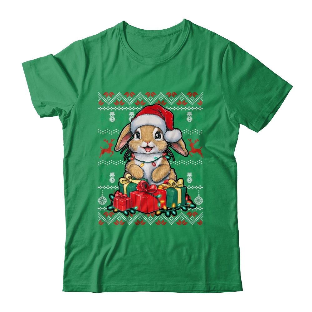 Rabbit Bunny Xmas Lights Santa Hat Bunny Ugly Christmas Shirt & Sweatshirt | siriusteestore