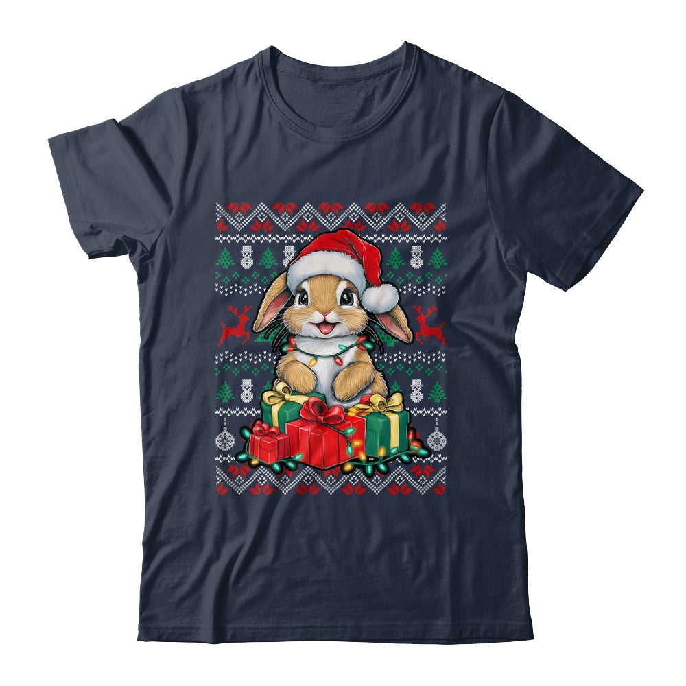 Rabbit Bunny Xmas Lights Santa Hat Bunny Ugly Christmas Shirt & Sweatshirt | siriusteestore
