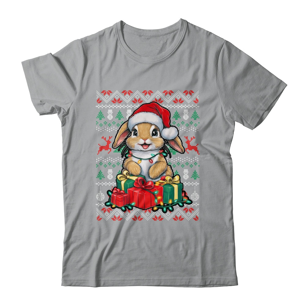Rabbit Bunny Xmas Lights Santa Hat Bunny Ugly Christmas Shirt & Sweatshirt | siriusteestore