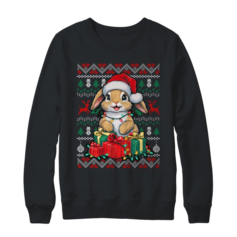 Rabbit Bunny Xmas Lights Santa Hat Bunny Ugly Christmas Shirt & Sweatshirt | siriusteestore