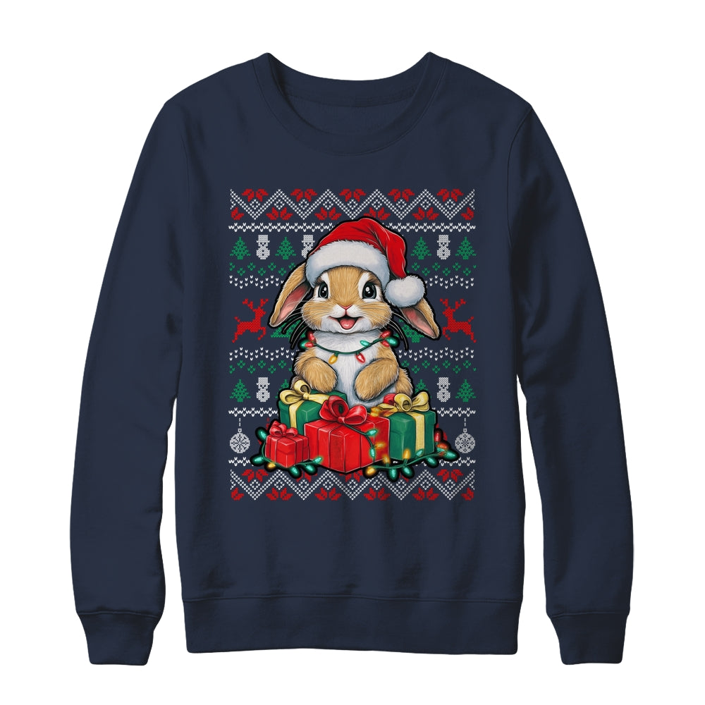 Rabbit Bunny Xmas Lights Santa Hat Bunny Ugly Christmas Shirt & Sweatshirt | siriusteestore