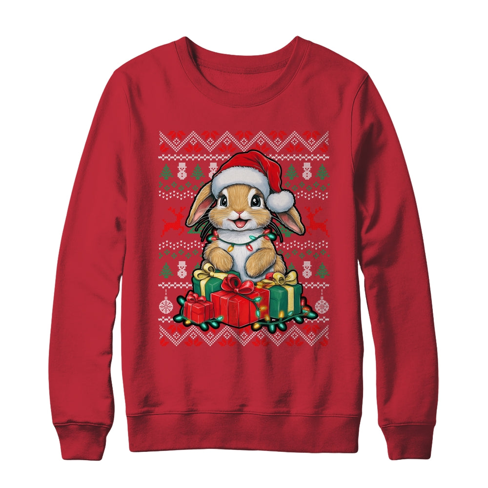 Rabbit Bunny Xmas Lights Santa Hat Bunny Ugly Christmas Shirt & Sweatshirt | siriusteestore