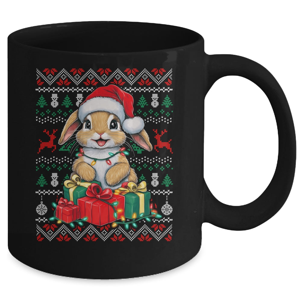 Rabbit Bunny Xmas Lights Santa Hat Bunny Ugly Christmas Mug | siriusteestore
