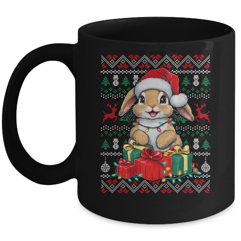 Rabbit Bunny Xmas Lights Santa Hat Bunny Ugly Christmas Mug | siriusteestore