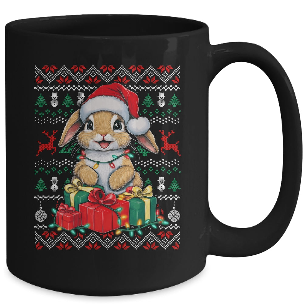 Rabbit Bunny Xmas Lights Santa Hat Bunny Ugly Christmas Mug | siriusteestore