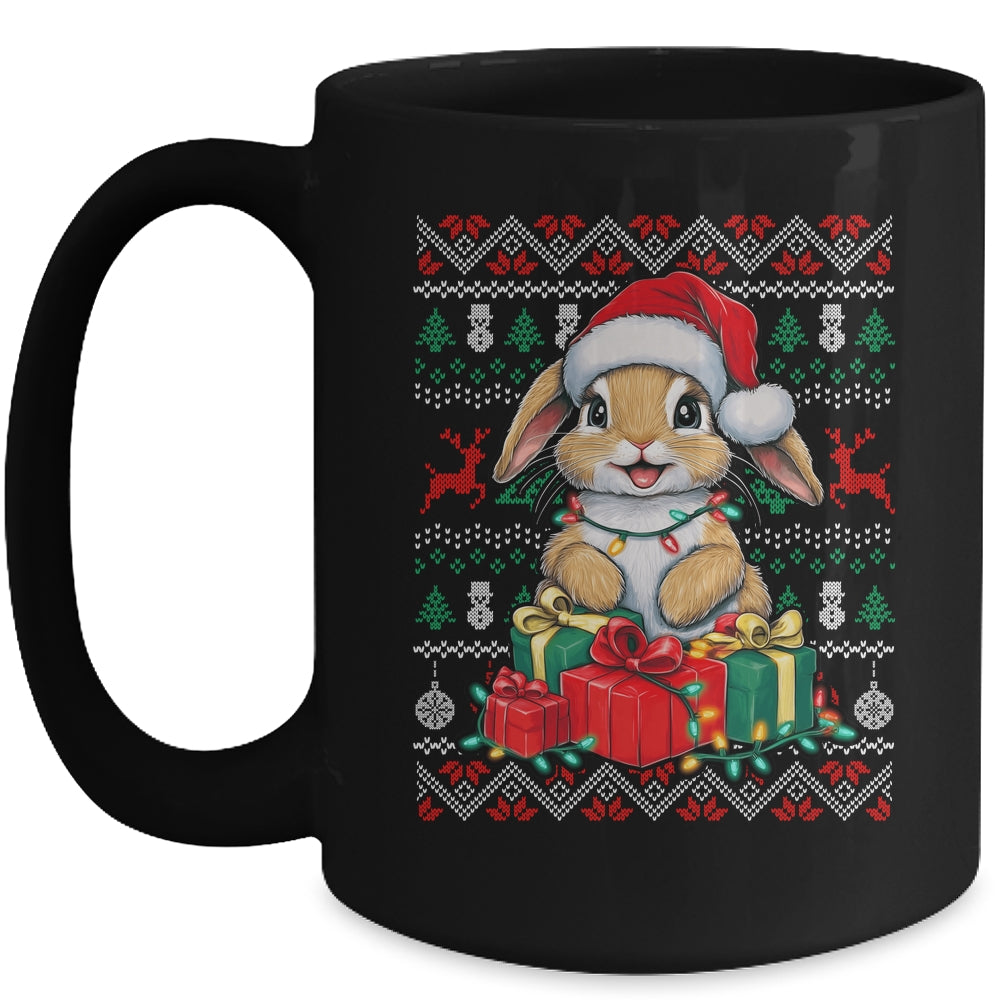 Rabbit Bunny Xmas Lights Santa Hat Bunny Ugly Christmas Mug | siriusteestore