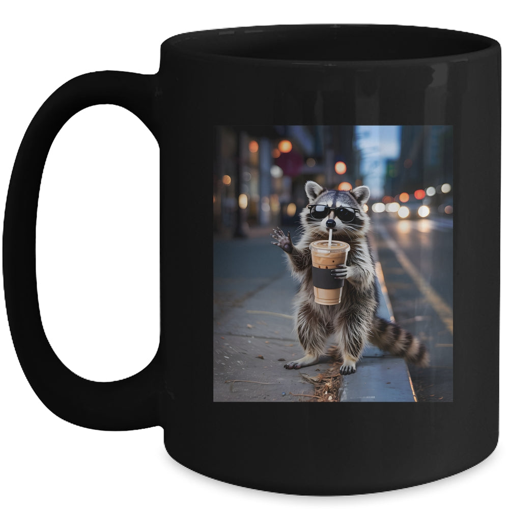 Raccoon Drinking Iced Coffee Funny Meme For Men Women Mug | siriusteestore