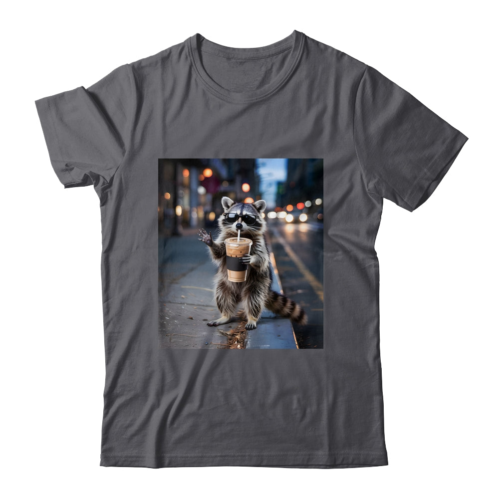 Raccoon Drinking Iced Coffee Funny Meme For Men Women Shirt & Tank Top | siriusteestore
