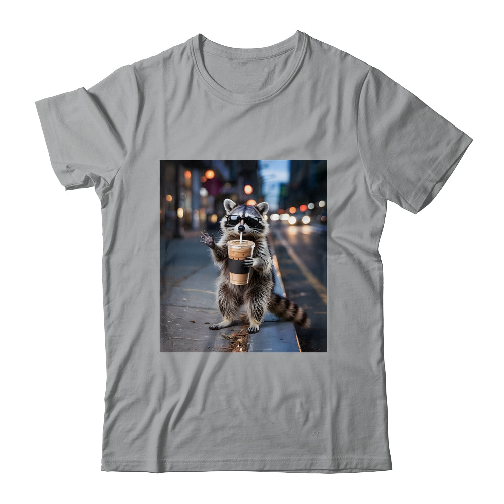 Raccoon Drinking Iced Coffee Funny Meme For Men Women Shirt & Tank Top | siriusteestore