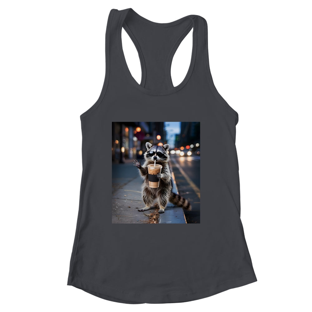 Raccoon Drinking Iced Coffee Funny Meme For Men Women Shirt & Tank Top | siriusteestore