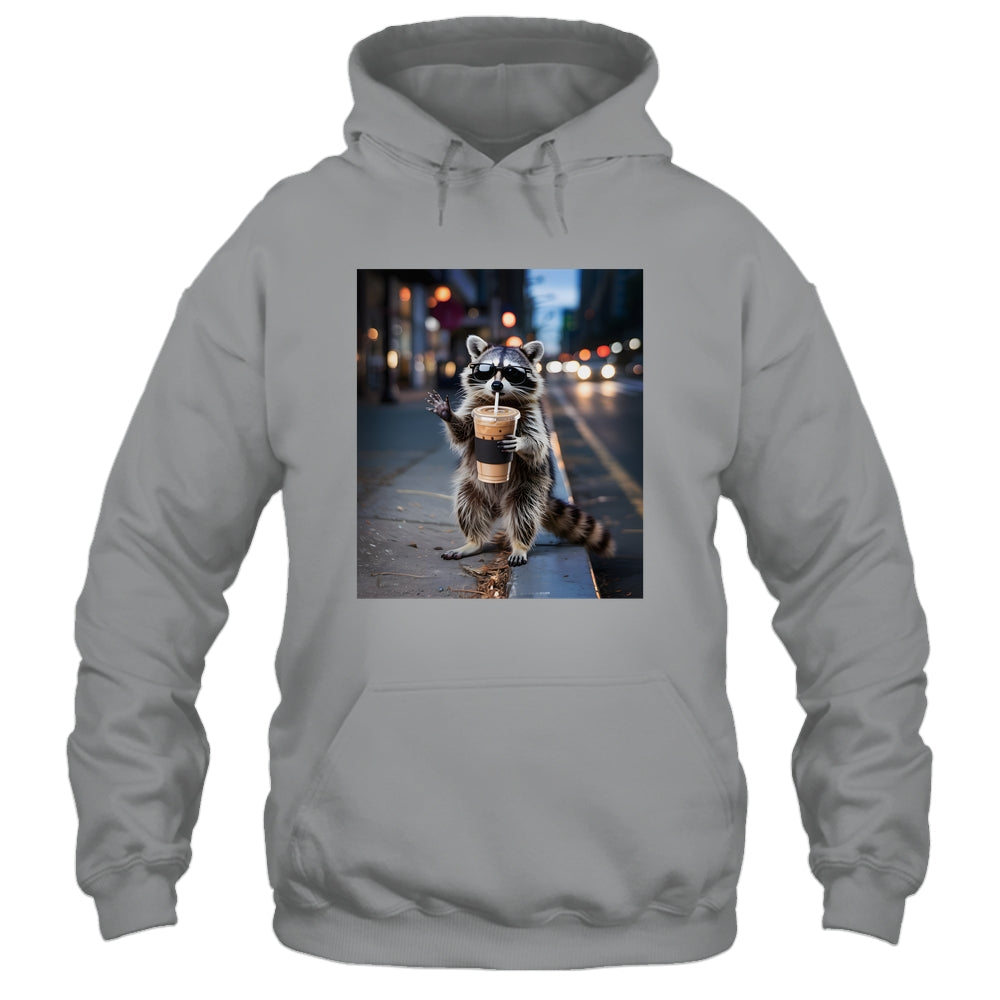 Raccoon Drinking Iced Coffee Funny Meme For Men Women Shirt & Tank Top | siriusteestore